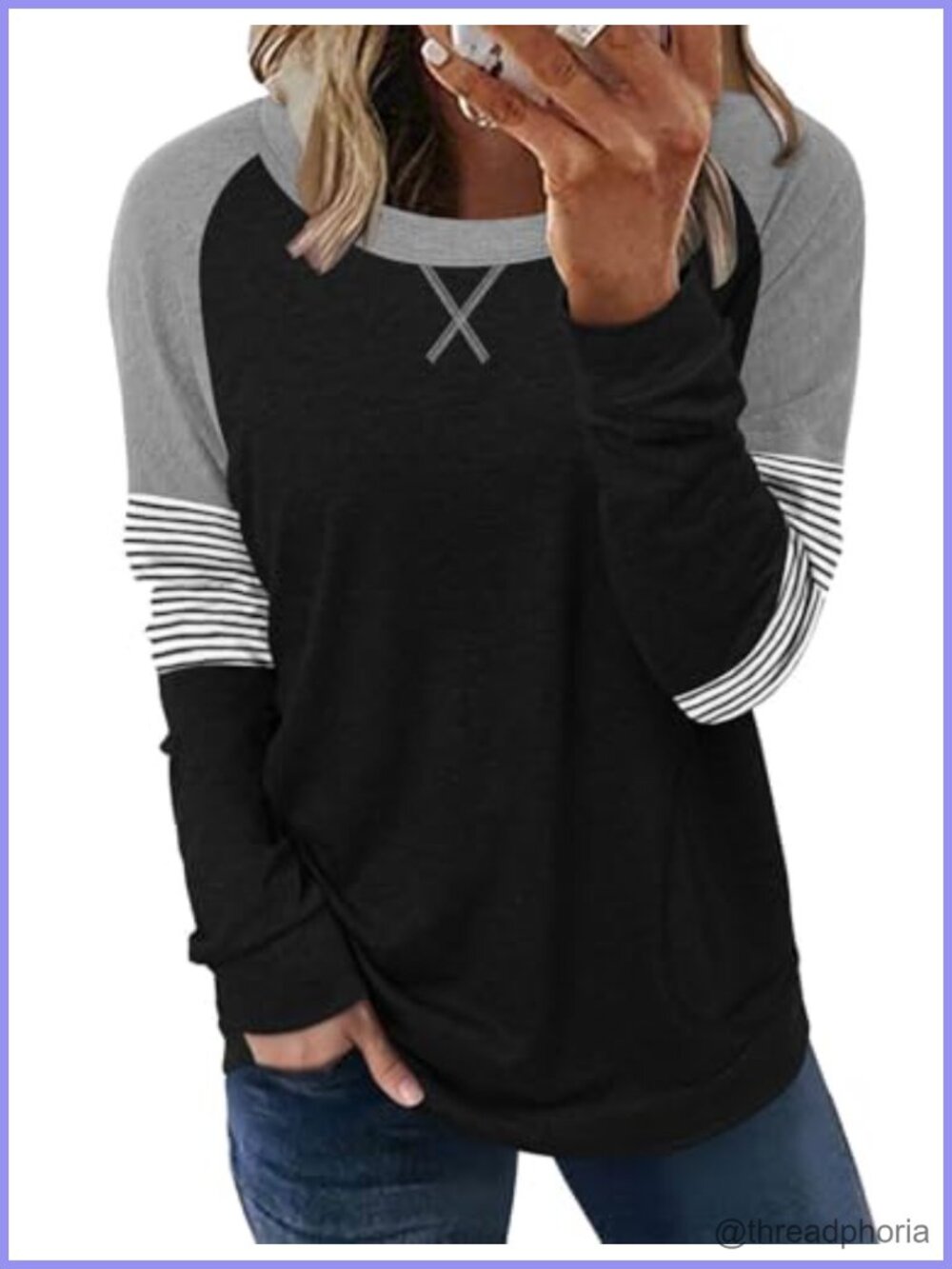 Long Sleeve Tunic Top Loose Fit Cotton Blend Round Neck Pocket Shirt